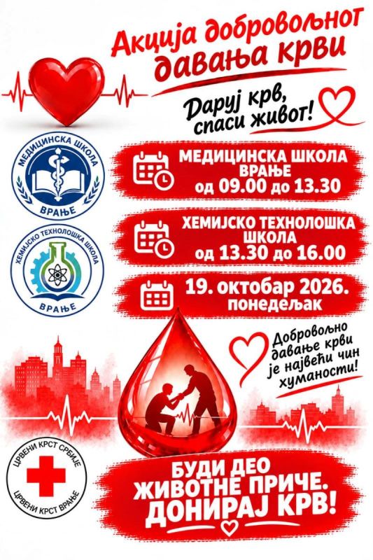 У понедељак акција добровољног давања крви